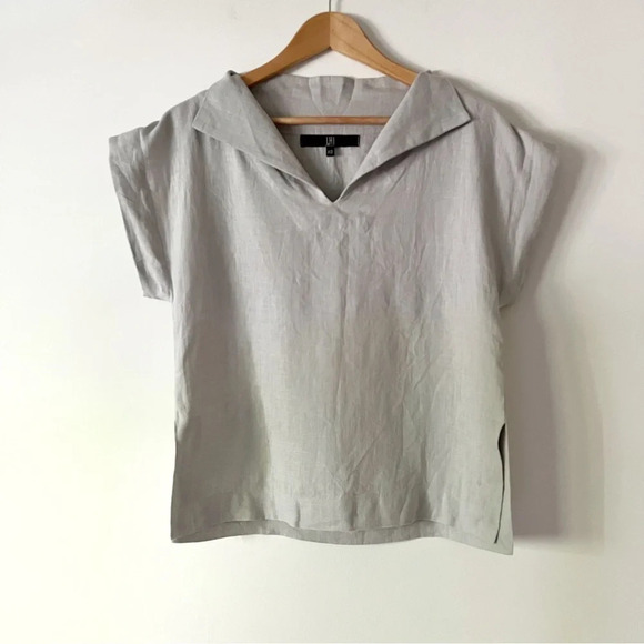 LHI Lithuanian 100% Linen Cap Sleeve Top Blouse in Dove Gray  Size XS - Picture 4 of 9
